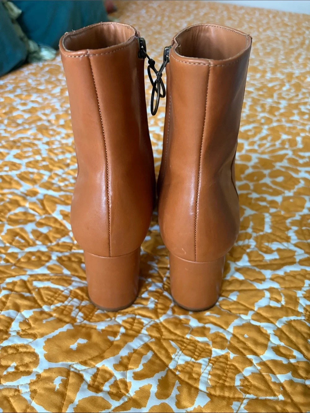 ABLE Women's Tan Leather Ankle Boots - Classic Block Heel